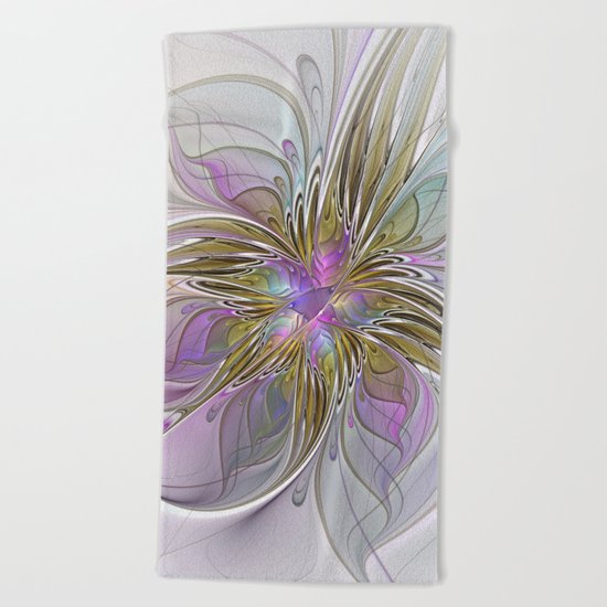 Flourish, Abstract Fractal Art Flower Beach Towel