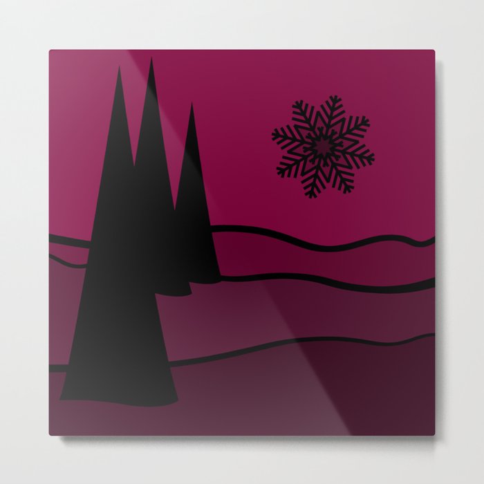 Mulled Berry Wine Snow Flake and Trees Metal Print