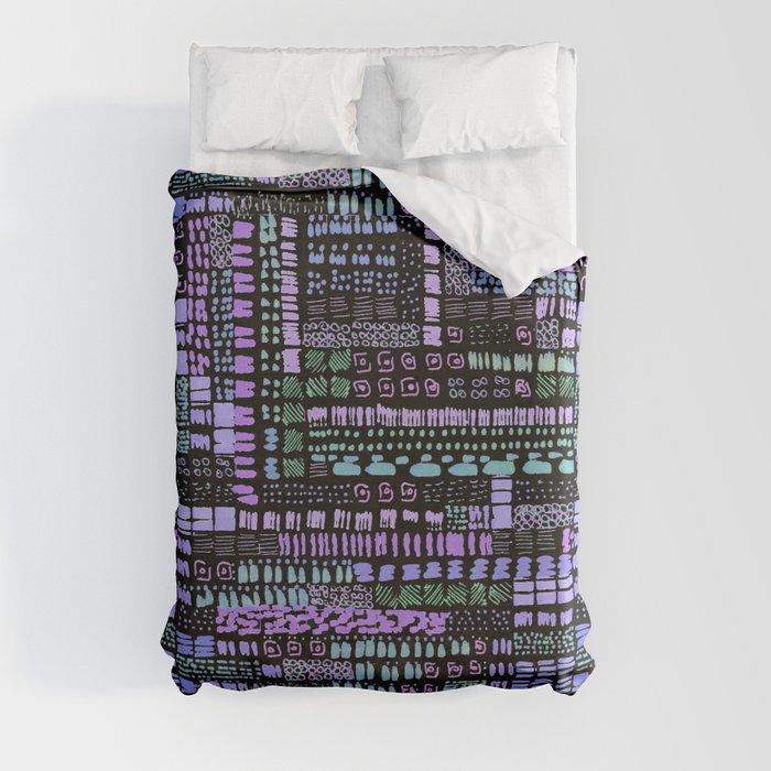 purple blue green ink marks hand-drawn collection Duvet Cover