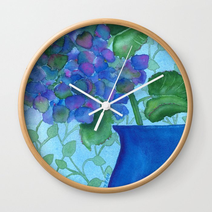 Cobalt Hydrangea Wall Clock
