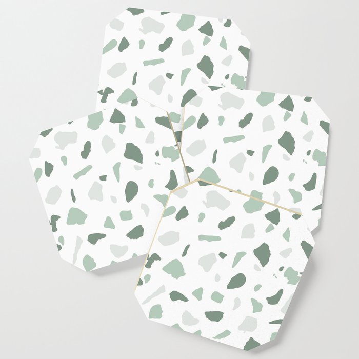 abstract terrazzo stone pattern sage green white Coaster
