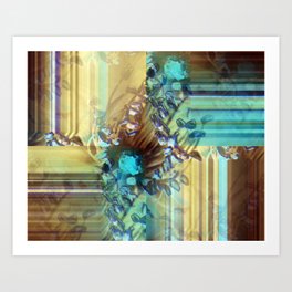 Teal and Brown Lined Abstract Art Print