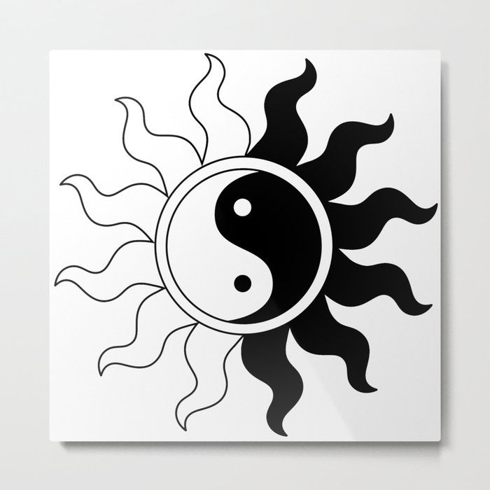Yin Yang Symbol Sun In Black White Metal Print By Pixxart