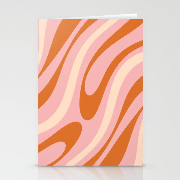 Wavy Loops Abstract Pattern in Retro Blush Pink Orange Cream Stationery Cards