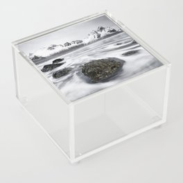Mountain range in front of wild surf Acrylic Box