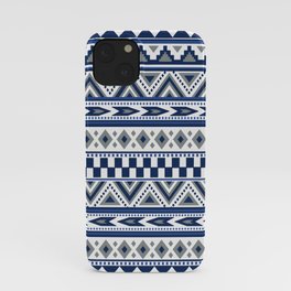 Tribal Art Pattern Navy Blue Silver White iPhone Case