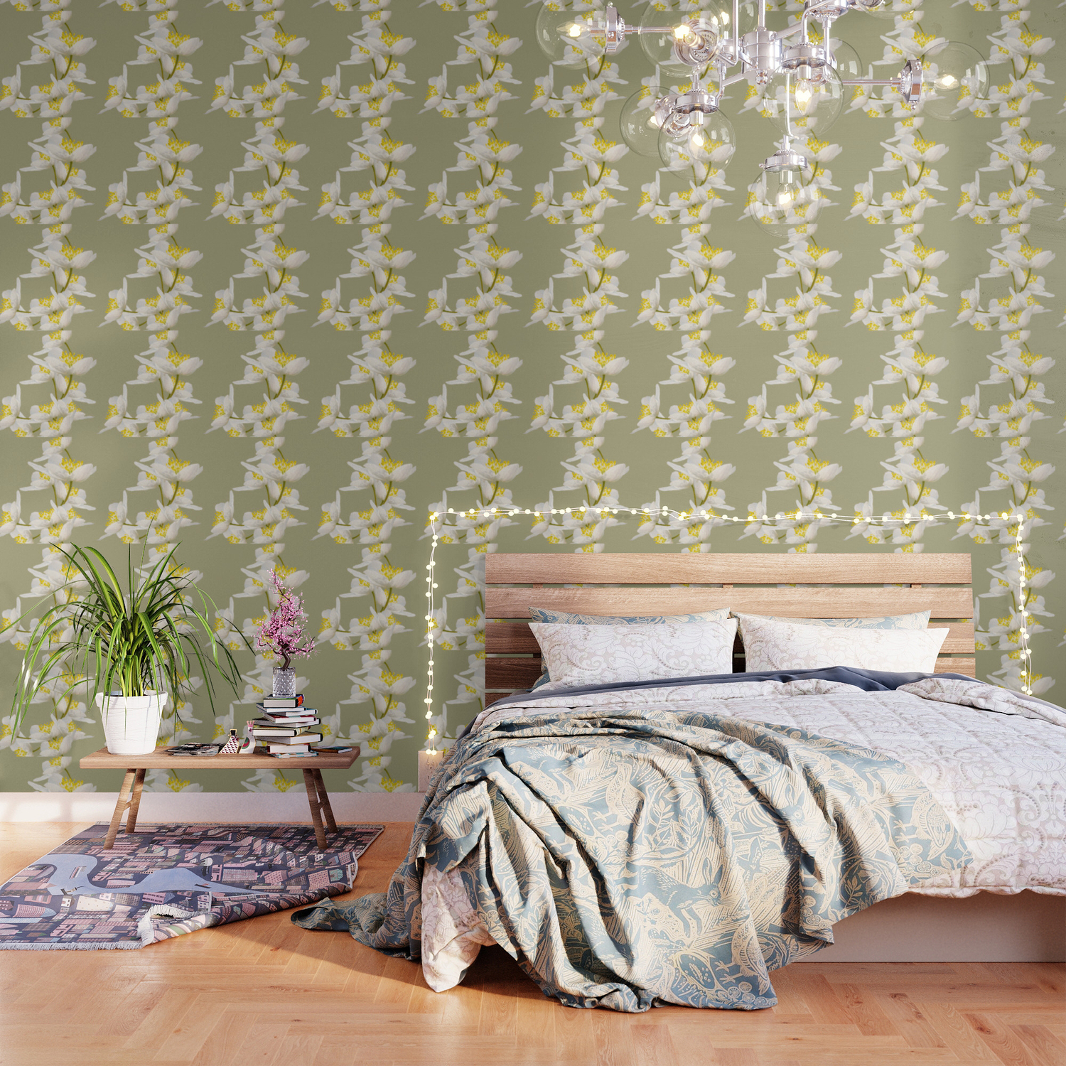 White Flowers On A Light Green Background Decor Society6 Buyart