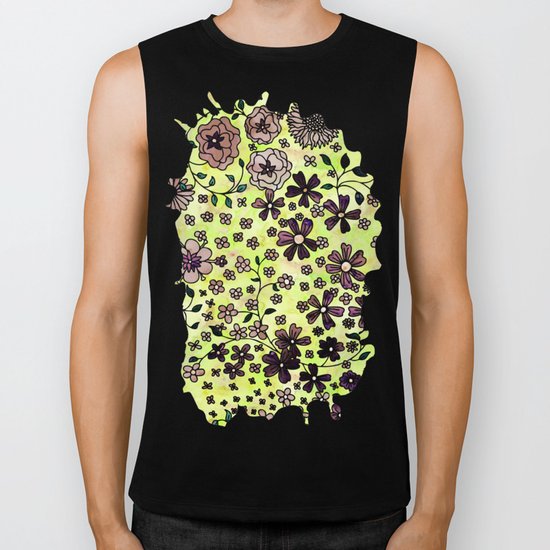Brown Small Flowers Biker Tank