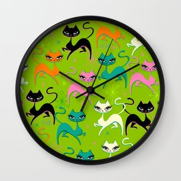 Prancing Kittens on Lime Wall Clock