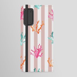 Colorful Coral Reef on Pale Blush Rose Stripes Android Wallet Case