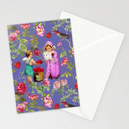 Cupid Dealing The Harts in The Rose Garden - Valentine's Day Illustration   Stationery Card