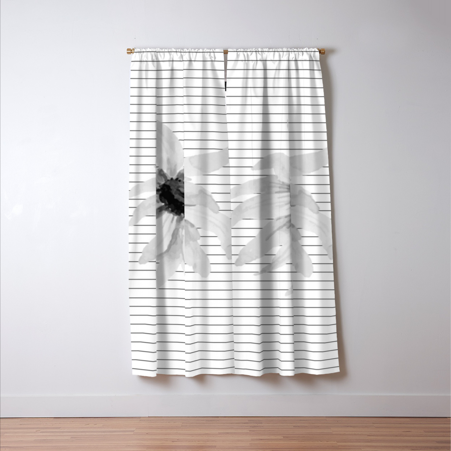 Watercolor Flower And Black And White Stripes Blackout Curtain By
