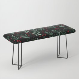 Festive watercolor branches - black, red and green Bench