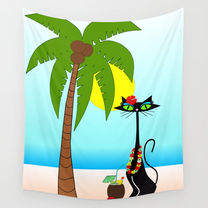 MCM Atomic Cat at the beach Wall Tapestry