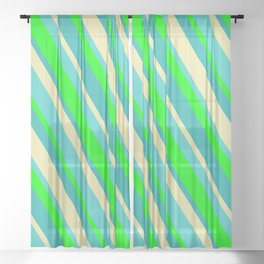 [ Thumbnail: Lime, Light Sea Green, Pale Goldenrod & Turquoise Colored Stripes/Lines Pattern Sheer Curtain ]