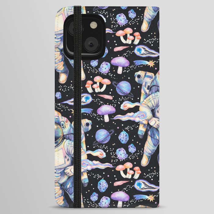 Spaceman Fungi Planets - black iPhone Wallet Case