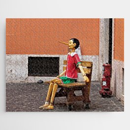 Pinocchio Marionette Sitting on Street Bench Jigsaw Puzzle
