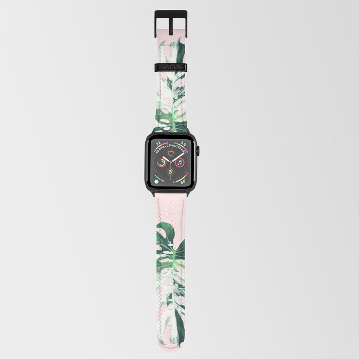 Monstera Albo Borsigiana in Pink Apple Watch Band by Big Nose Work