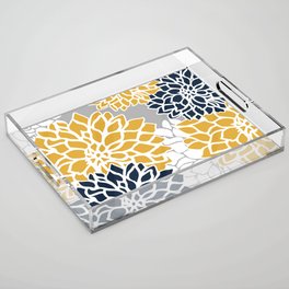 Flower Blooms, Yellow, Grey, Navy Acrylic Tray