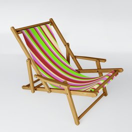 [ Thumbnail: Green, Beige, Orchid, and Red Colored Lined Pattern Sling Chair ]