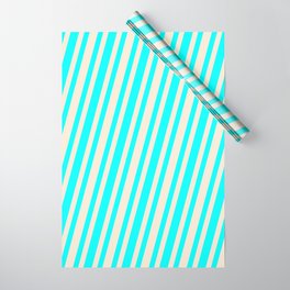 [ Thumbnail: Aqua and Beige Colored Lined/Striped Pattern Wrapping Paper ]