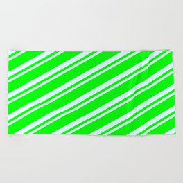 [ Thumbnail: Lime & Light Cyan Colored Pattern of Stripes Beach Towel ]