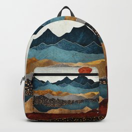 Amber Dusk Backpack | Graphicdesign, Grey, Bronze, Gold, Watercolor, Hills, Red, Orange, Digital, Amber 