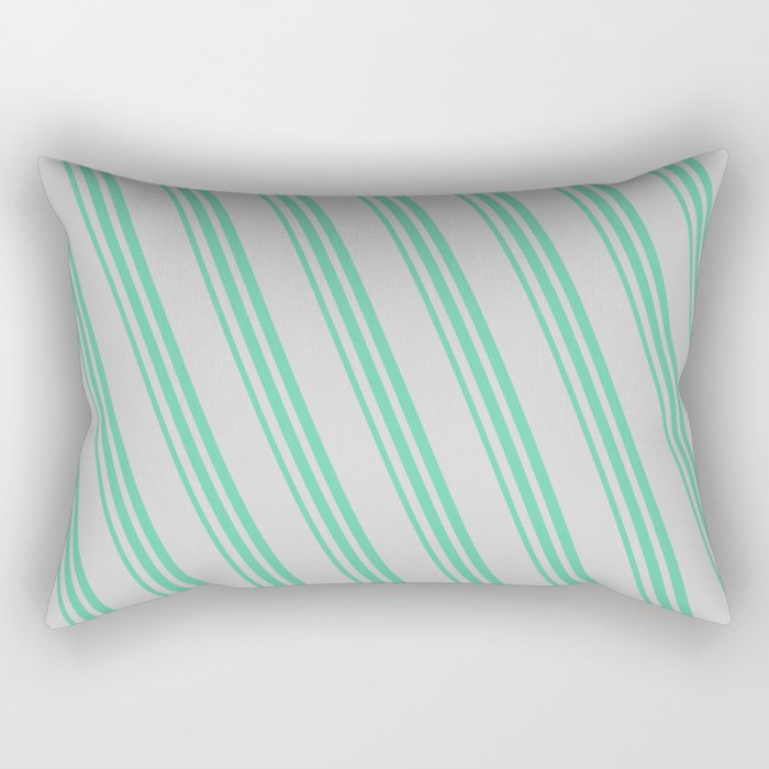 Light Gray and Aquamarine Colored Striped Pattern Rectangular Pillow