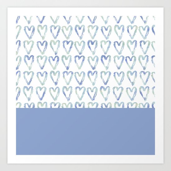 Heart Pattern Blue Art Print