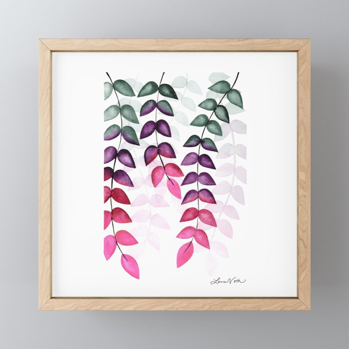 Pink Leaves Framed Mini Art Print