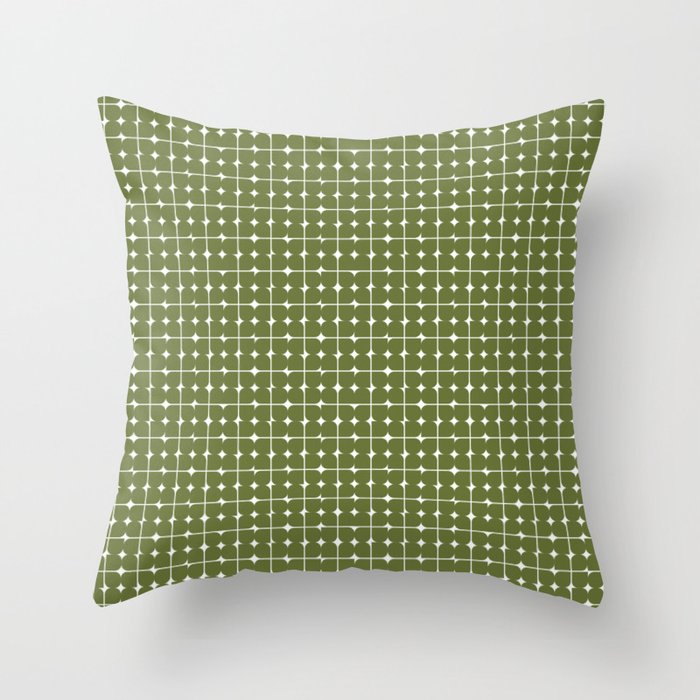 Abstract retro geometric olive green and white midcentury modern pattern Throw Pillow