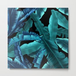 tropical banana leaves pattern turquoise 2 Metal Print