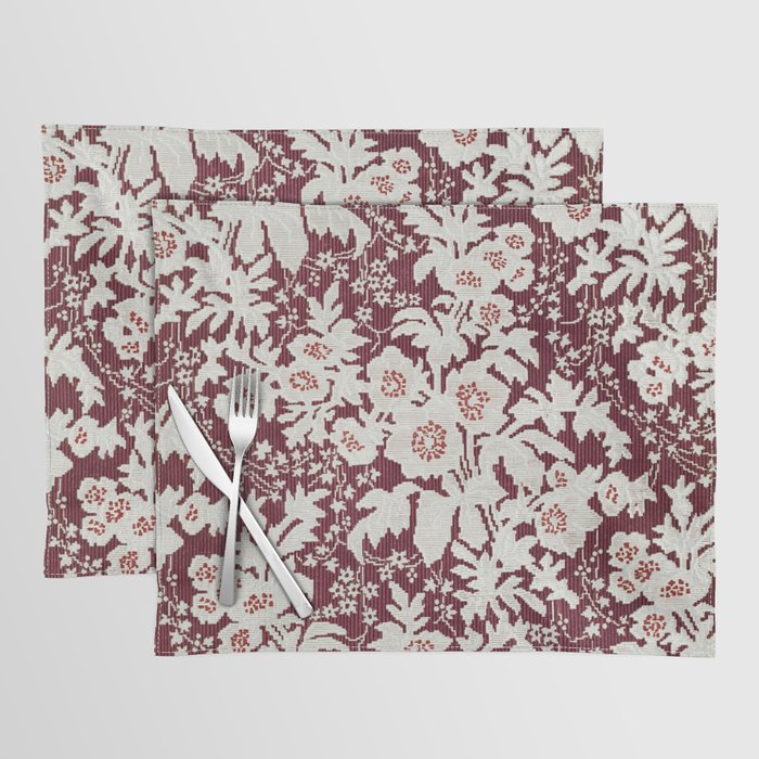 Burgundy and White Floral Industrial Arts Design Placemat