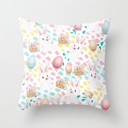 Easter Bunny And Eggs On Acrylic Paint Dots Pattern  Throw Pillow