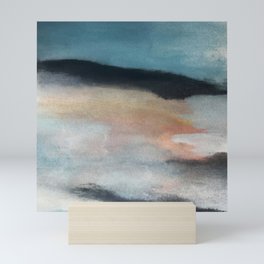 Dawn: a minimal abstract acrylic piece in pink, blues, yellow, and white Mini Art Print
