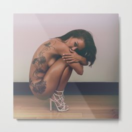Fine Erotic Art Photography - Female Nude Art - "Tattoos & High Heels - Implied Nude" Featuring a Hot Sexy Brunette Model with Tattoos Metal Print