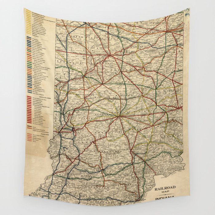 Vintage Map of The Indiana Railroad System (1896) Wall Tapestry by 