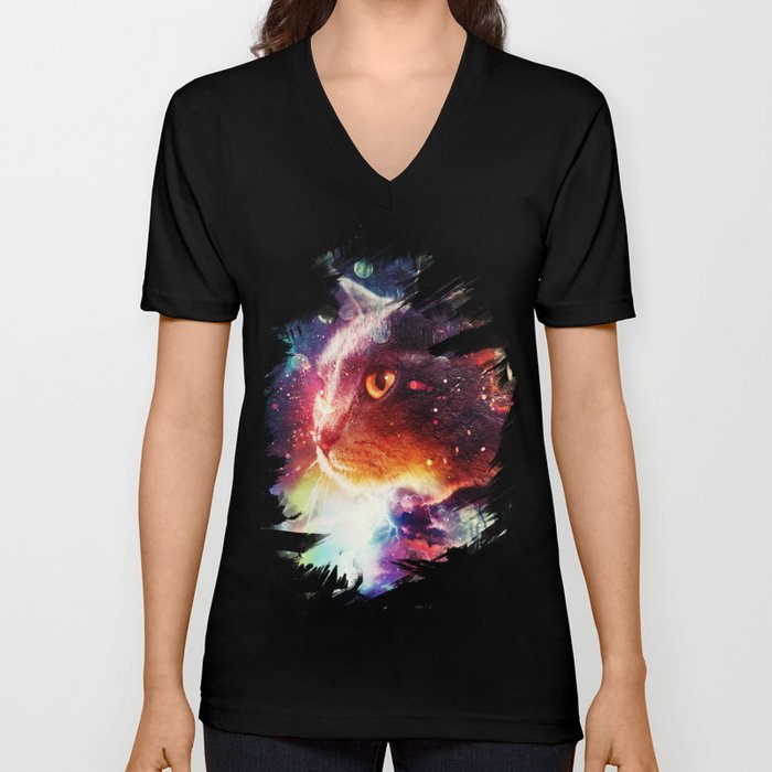 Cosmic Cat V Neck T Shirt
