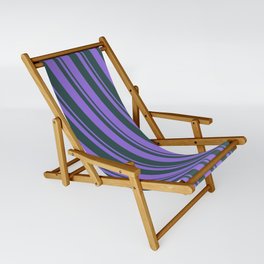 [ Thumbnail: Purple and Dark Slate Gray Colored Lined/Striped Pattern Sling Chair ]