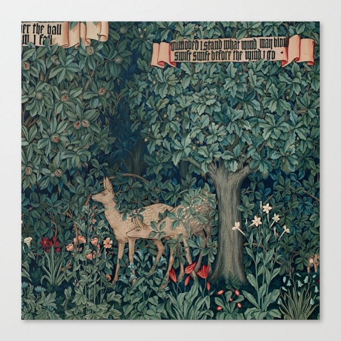 William Morris - Forest Deer Greenery , High Resolution  Canvas Print