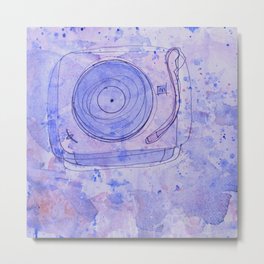Faded Phonograph Metal Print | Purple, Retro, Watercolor, Groovy, Recordplayer, Vintage, Colorful, Album, Lineart, Music 