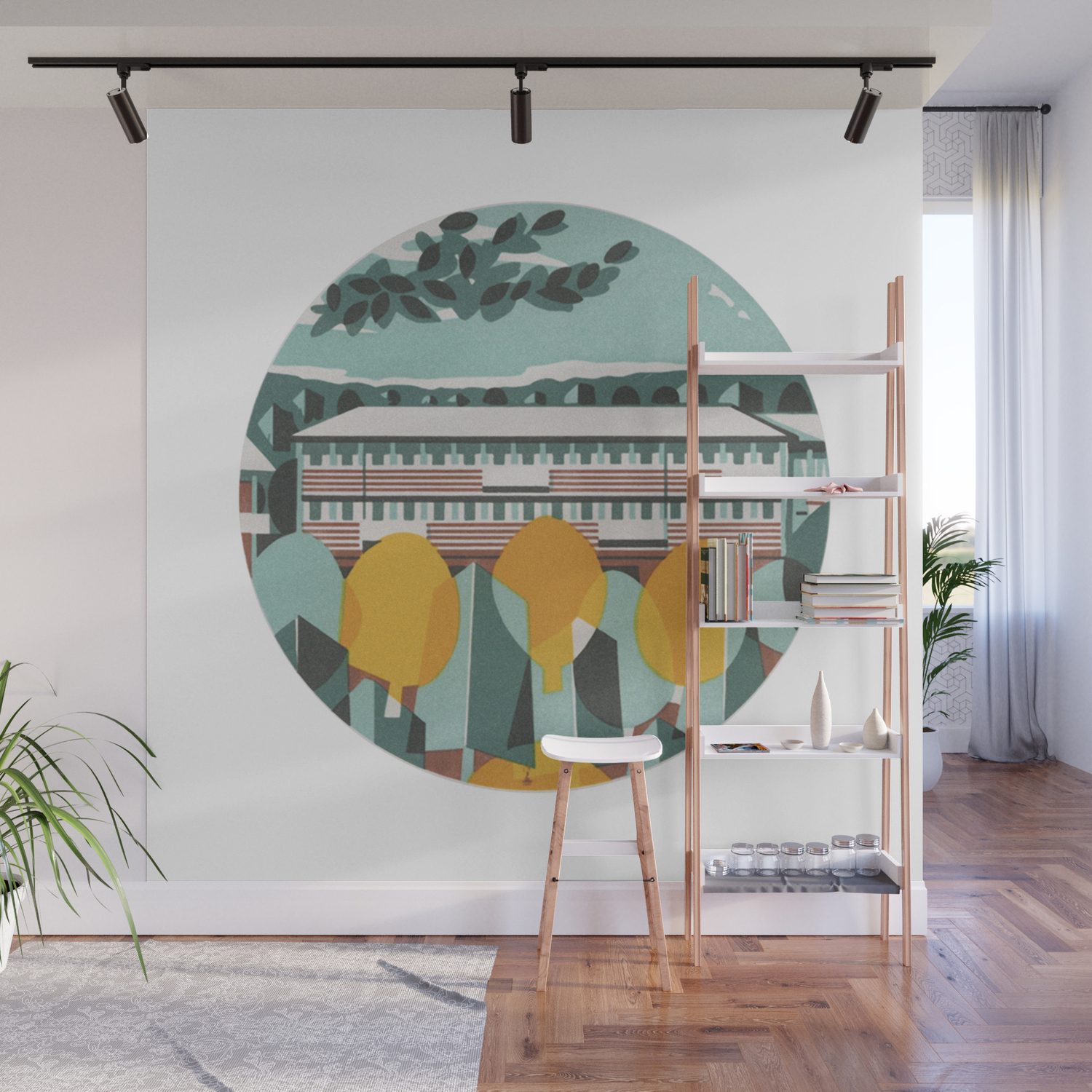 Vintage Minimalist Scene 60s Style Illustration Art Wall Mural