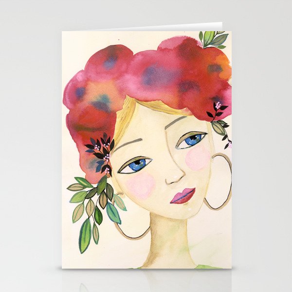 Floral girl Stationery Cards
