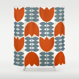 Modern abstract geometric with stylized flowers leaves and stems in retro scandinavian style seamless pattern Shower Curtain