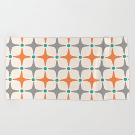 Mid Century Modern Starburst Pattern 993 Pattern Grey Blue and Orange Beach Towel