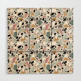 Terrazzo flooring seamless pattern with colorful marble rocks Wood Wall Art