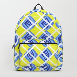 Hand Drawn Lemon Yellow Blue Diamond Argyle Pattern Backpack