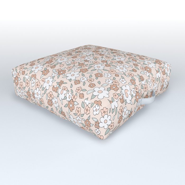 Vintage Boho floral pattern in Neutral Cream White Sage Outdoor Floor Cushion