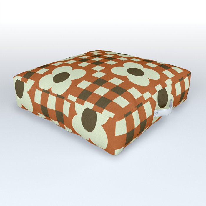 Coco caramel floral gingham checker patrern Outdoor Floor Cushion