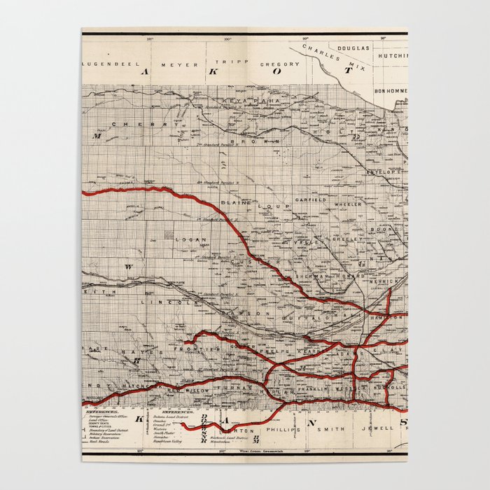 1866 Vintage Map of Nebraska Poster
